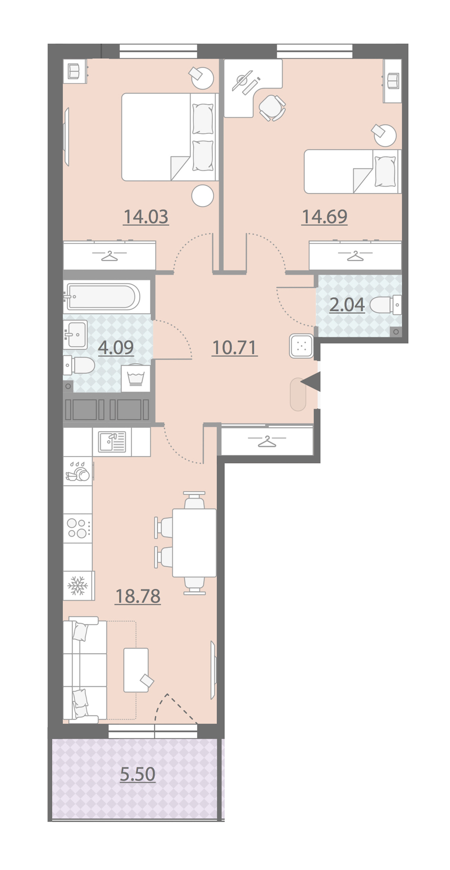 Двухкомнатная квартира в : площадь 67.09 м2 , этаж: 9 – купить в Санкт-Петербурге